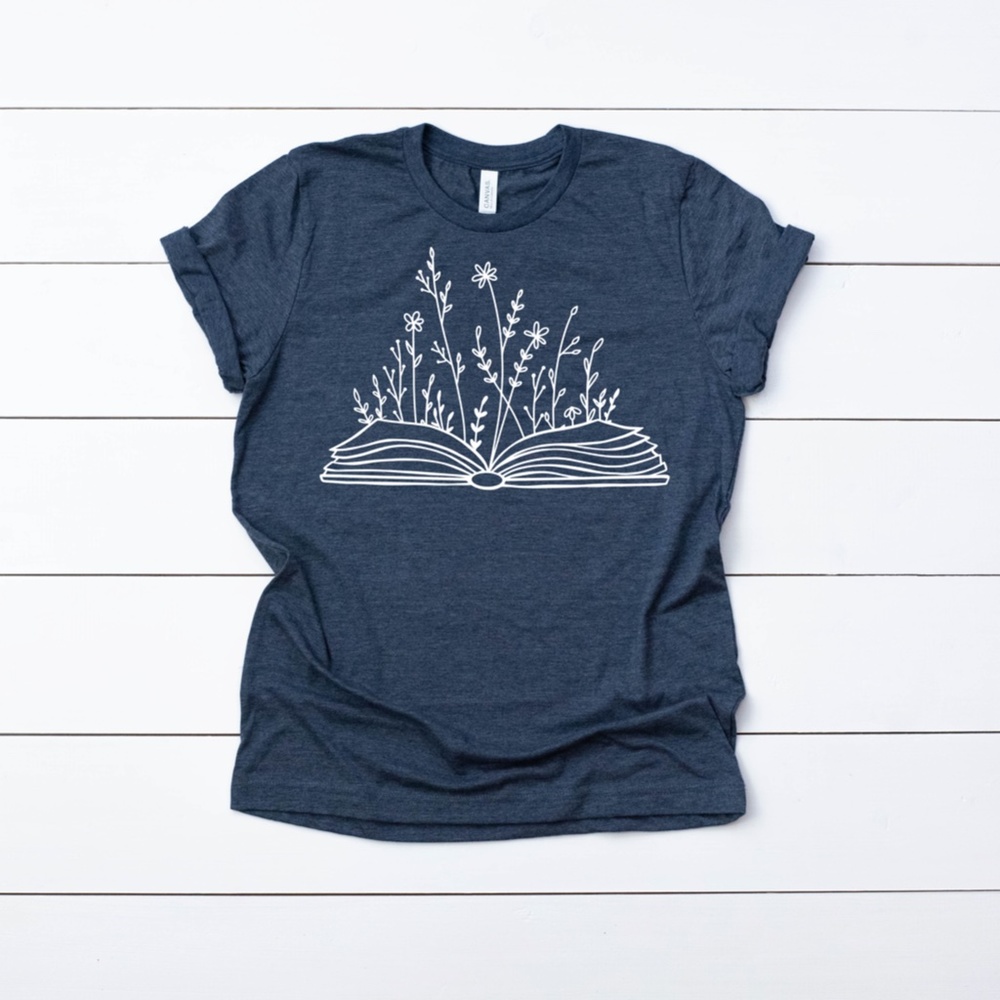 floral open book shirt, read books shirts custom motivational books shirts